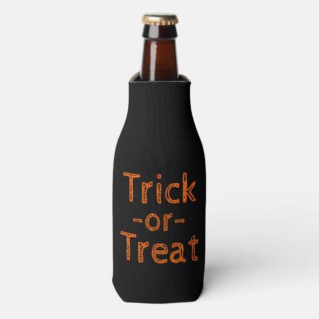 Trick-or-Treat Black and Orange Halloween Theme Bottle Cooler (Bottle Front)