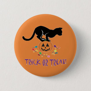 Trick or Treat Black Cat 6 Cm Round Badge