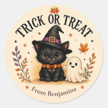 Trick or Treat Black Cat & Ghost Halloween