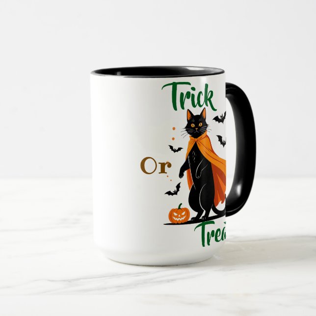Trick or Treat Black Cat Speciality Mug (Front Right)