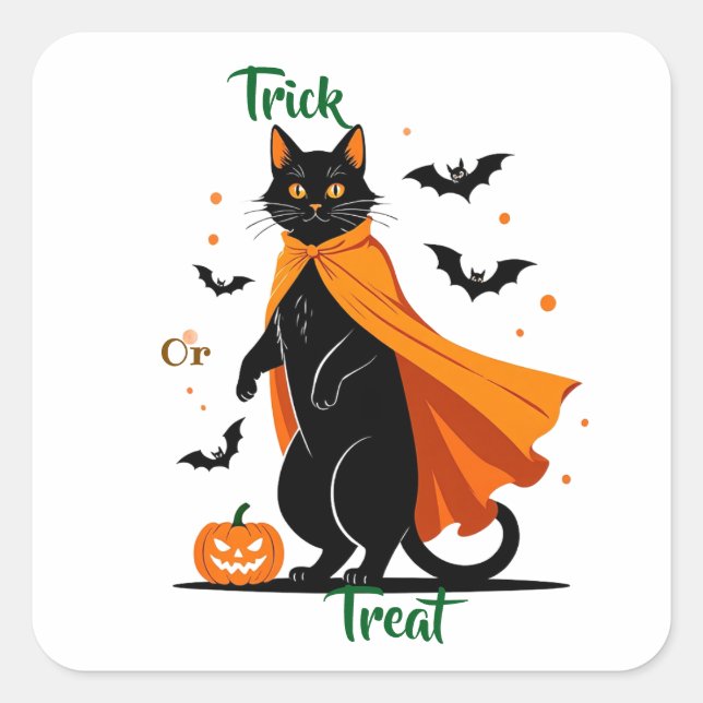Trick or Treat Black Cat  Square Sticker (Front)