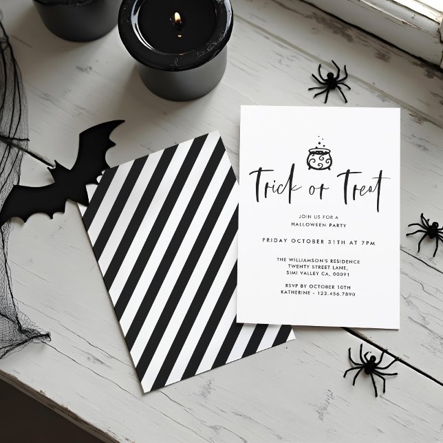 Trick Or Treat Black Minimal Halloween Party Invitation (Trick Or Treat Black Minimal Halloween Party Invitation)