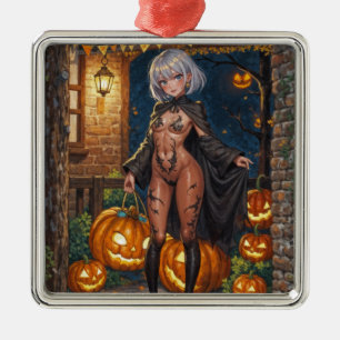 Trick or Treat Body Paint, Brave Halloween Girl Metal Ornament