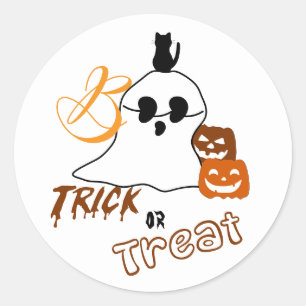 Trick Or Treat Boo with Back Cat and Pumpkin Classic Round Sticker