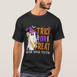 Trick Or Treat Brush Your Teeth Cute Ghost Hallowe T-Shirt