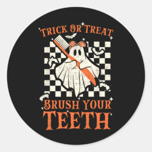 Trick Or Treat Brush Your Teeth Dentist Halloween Classic Round Sticker