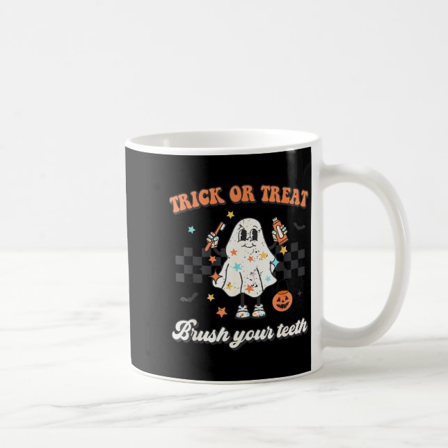 Trick Or Treat Brush Your Teeth Retro Halloween Cu Coffee Mug (Right)