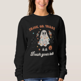 Trick Or Treat Brush Your Teeth Retro Halloween Cu Sweatshirt