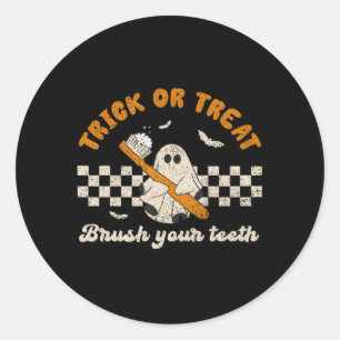 Trick Or Treat Brush Your Th Dentist Halloween Classic Round Sticker