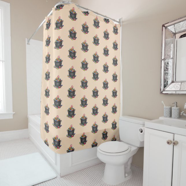 Trick or Treat Candy Cauldron Shower Curtain (In Situ)