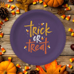 Trick or Treat Candy Corn Halloween Paper Plate<br><div class="desc">Trick or Treat Candy Corn Halloween Paper Plates features fun brush type and cute candy corn illustrations.</div>