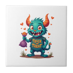 Trick or Treat Candy Monster � Halloween T-Shirt D Ceramic Tile