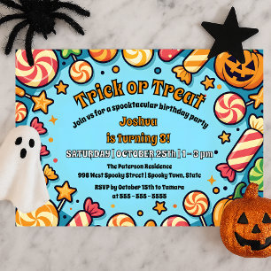 Trick or Treat Candy Pumpkin Halloween Birthday  Invitation