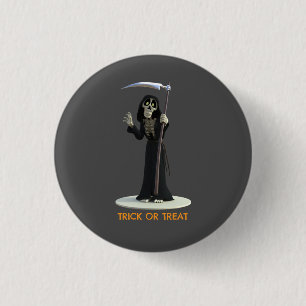Trick or Treat. Cartoon Grim Reaper 3 Cm Round Badge