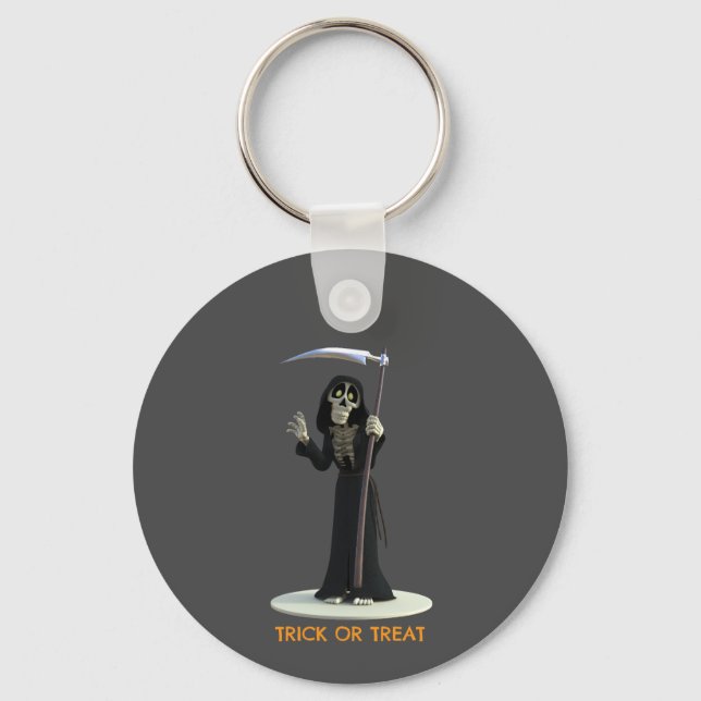 Trick or Treat. Cartoon Grim Reaper Key Ring (Front)