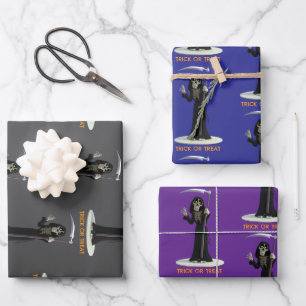 Trick or Treat. Cartoon Grim Reaper Wrapping Paper Sheet