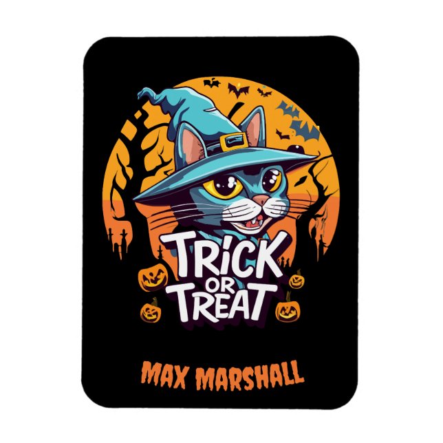 Trick or Treat Cat - Creepy Crawlies Orange Black Magnet (Vertical)