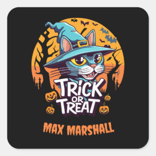 Trick or Treat Cat - Creepy Crawlies Orange Black Square Sticker