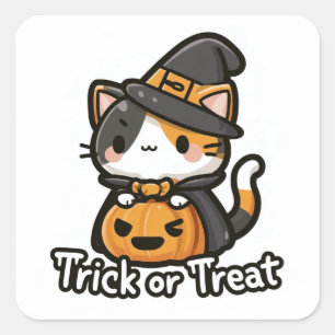 Trick or Treat! - Cat n Pumpkin Square Sticker