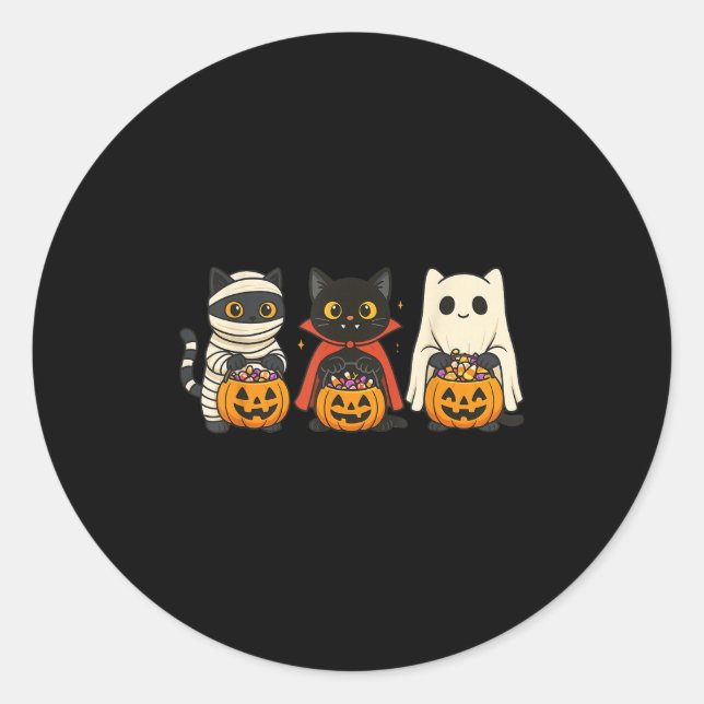 Trick Or Treat Cat Squad Halloween Costume Black C Classic Round Sticker (Front)