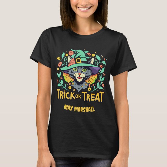 Trick or Treat Cat - Zombie Zone Green Black T-Shirt (Front)