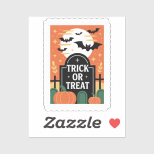 "Trick or Treat" Cemetery Halloween Postage Stamp