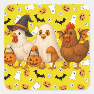 Trick-or-Treat Chickens Fun Halloween Square Sticker