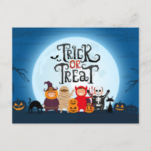 Trick or treat children holiday postcard