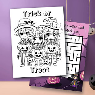 Trick or Treat Colouring Page and Maze Activity