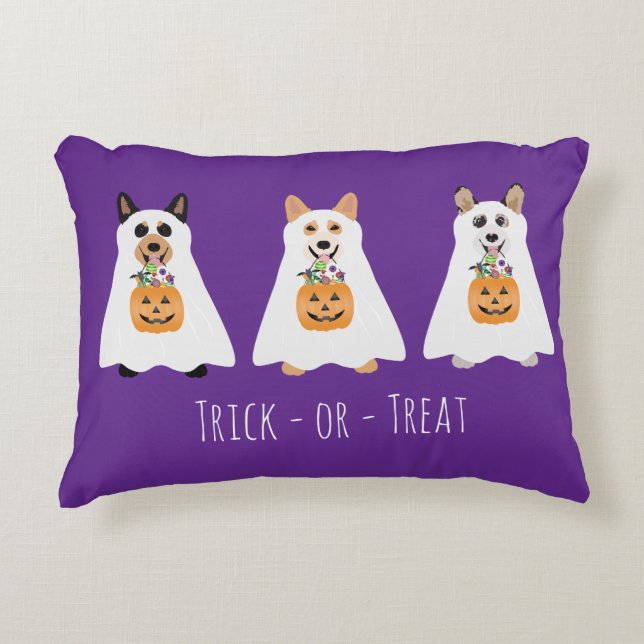Trick Or Treat Corgi Ghost Dogs Halloween Decorative Cushion (Front)