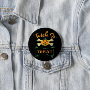 Trick or treat crossbones Halloween pumpkin  7.5 Cm Round Badge