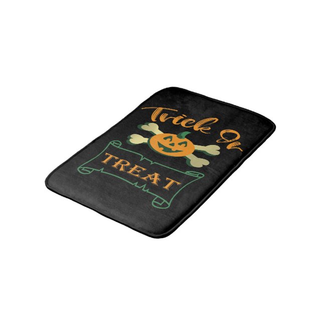 Trick or treat crossbones Halloween pumpkin  Bath Mat (Angled)