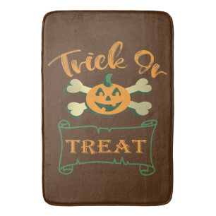 Trick or treat crossbones Halloween pumpkin  Bath Mat