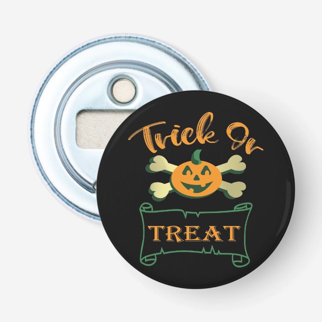 Trick or treat crossbones Halloween pumpkin  Bottle Opener (Front)