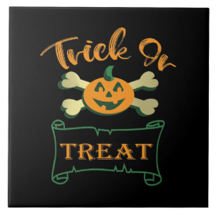 Trick or treat crossbones Halloween pumpkin Ceramic Tile