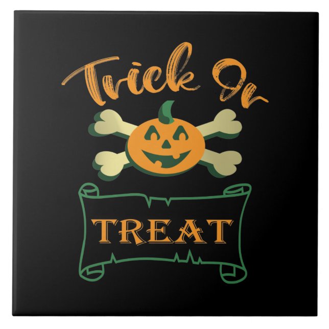 Trick or treat crossbones Halloween pumpkin  Ceramic Tile (Front)