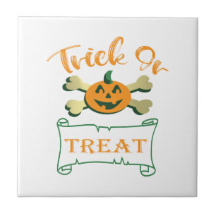 Trick or treat crossbones Halloween pumpkin Ceramic Tile