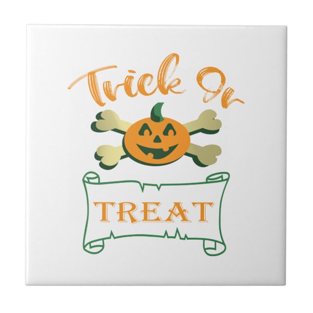 Trick or treat crossbones Halloween pumpkin  Ceramic Tile (Front)