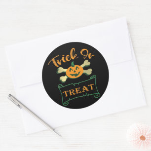 Trick or treat crossbones Halloween pumpkin Classic Round Sticker