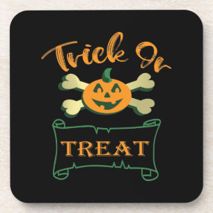 Trick or treat crossbones Halloween pumpkin  Coaster