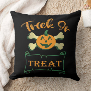 Trick or treat crossbones Halloween pumpkin  Cushion