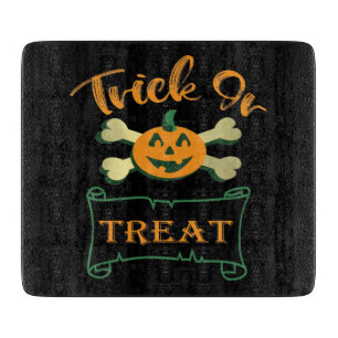 Trick or treat crossbones Halloween pumpkin  Cutting Board