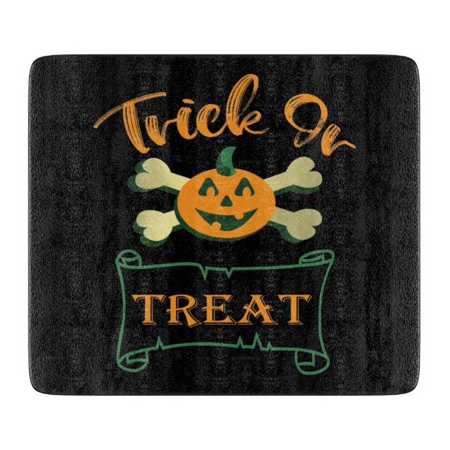 Trick or treat crossbones Halloween pumpkin  Cutting Board (Front)