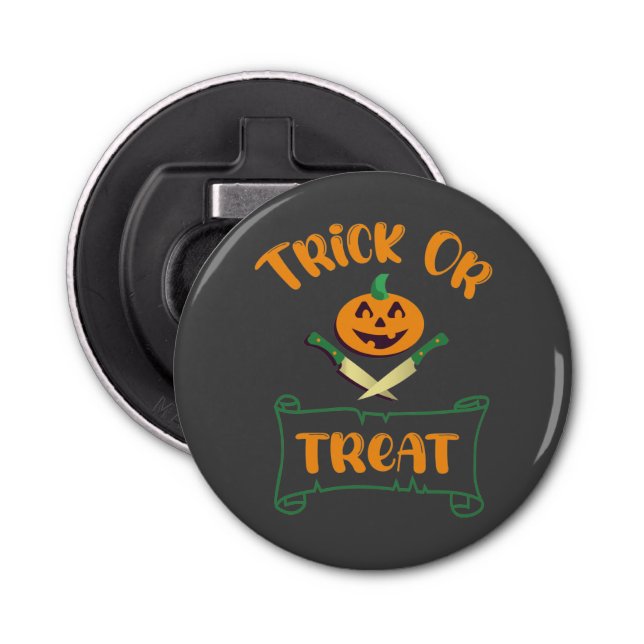 Trick or treat crossbones Halloween pumpkin face Bottle Opener (Front)