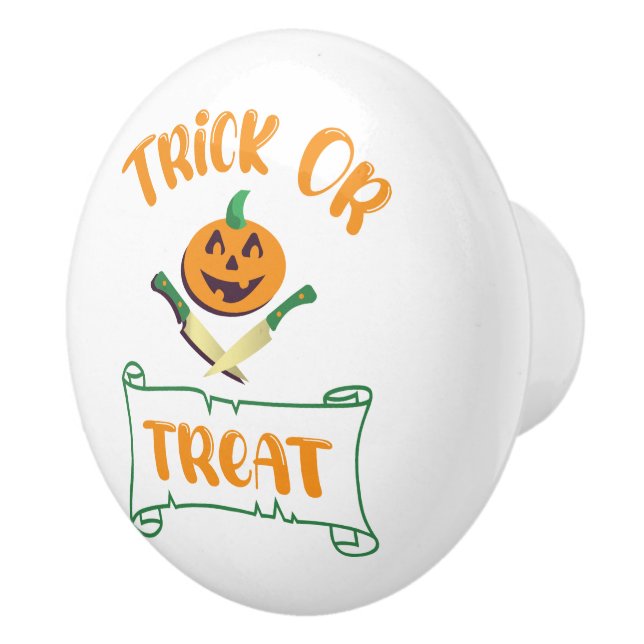 Trick or treat crossbones Halloween pumpkin face Ceramic Knob (Right)
