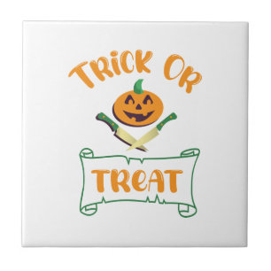 Trick or treat crossbones Halloween pumpkin face Ceramic Tile