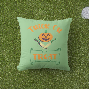Trick or treat crossbones Halloween pumpkin face Cushion