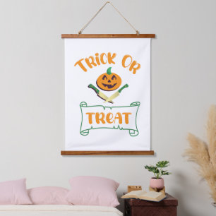 Trick or treat crossbones Halloween pumpkin face Hanging Tapestry