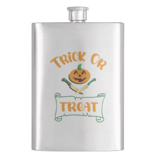Trick or treat crossbones Halloween pumpkin face Hip Flask