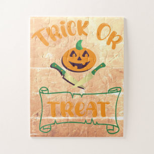 Trick or treat crossbones Halloween pumpkin face Jigsaw Puzzle